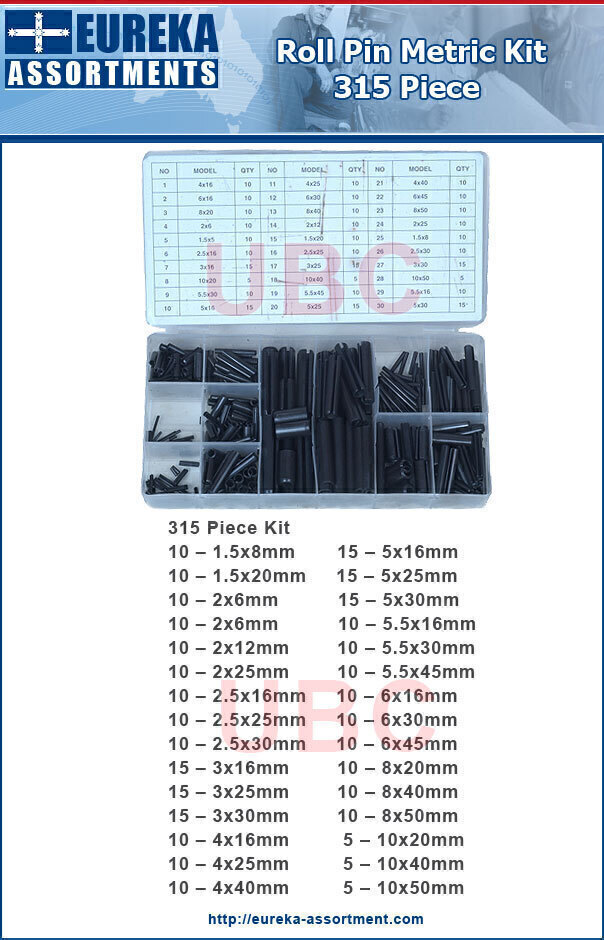 EUREKA ROLL PIN KIT METRIC 315 PCE | Clampline