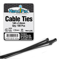 HANDIPAC CABLE TIES 140X3.6 BLACK (CARTON BUY)