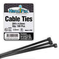 HANDIPAC CABLE TIES 200X4.8 BLACK (CARTON BUY)